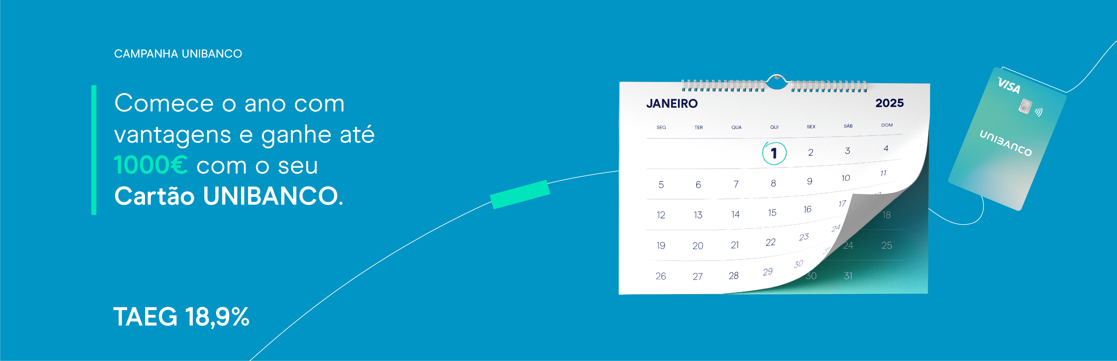 Guarda chuvas a tapar um cartão de crédito unibanco a ilustrar a campanha de Abril