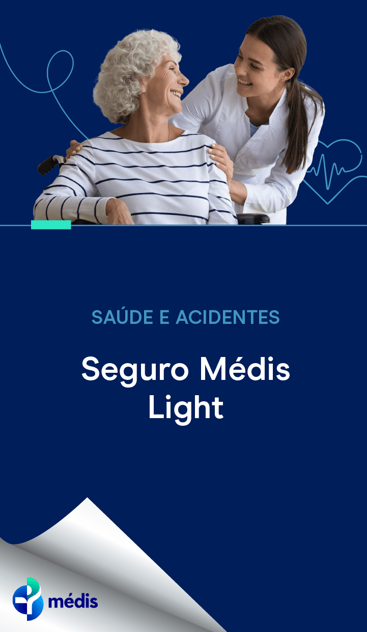Pessoa idosa com a sua cuidadora ilustrando a utilização do seguro Médis Light do Unibanco
