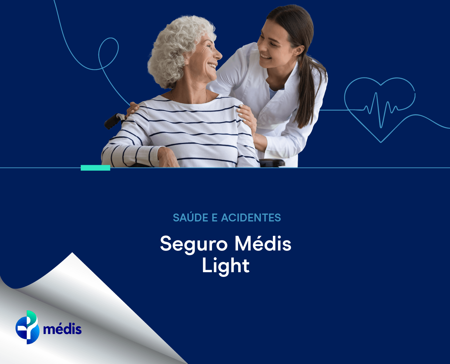 Pessoa idosa com a sua cuidadora ilustrando a utilização do seguro Médis Light do Unibanco