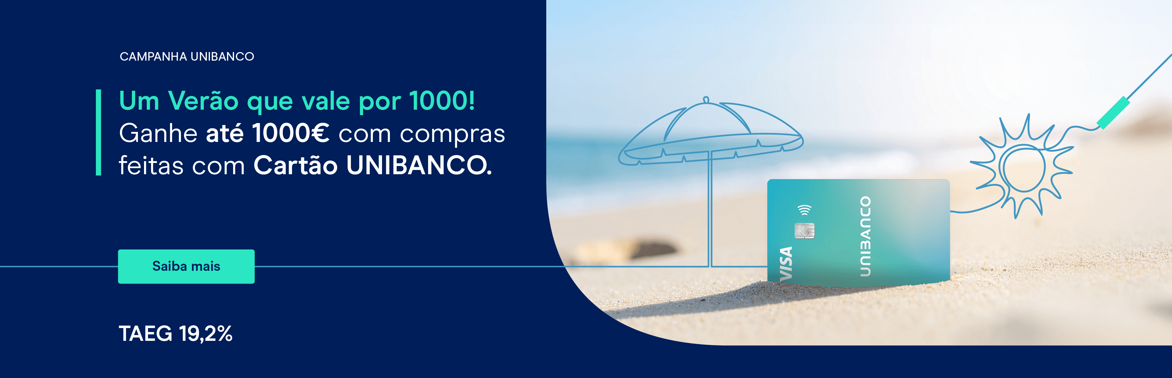 Cartão de crédito Unibanco na praia ilustrando a campanha de verão