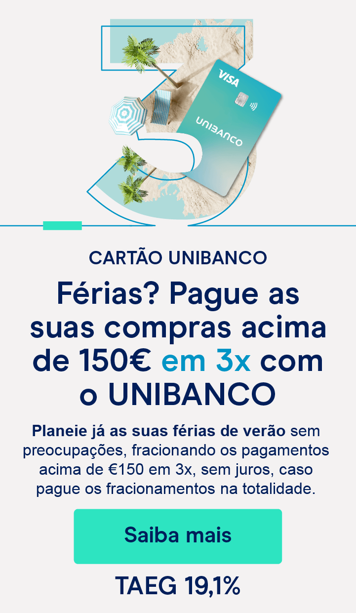 Número três com fundo de praia e sobreposição do cartão unibanco