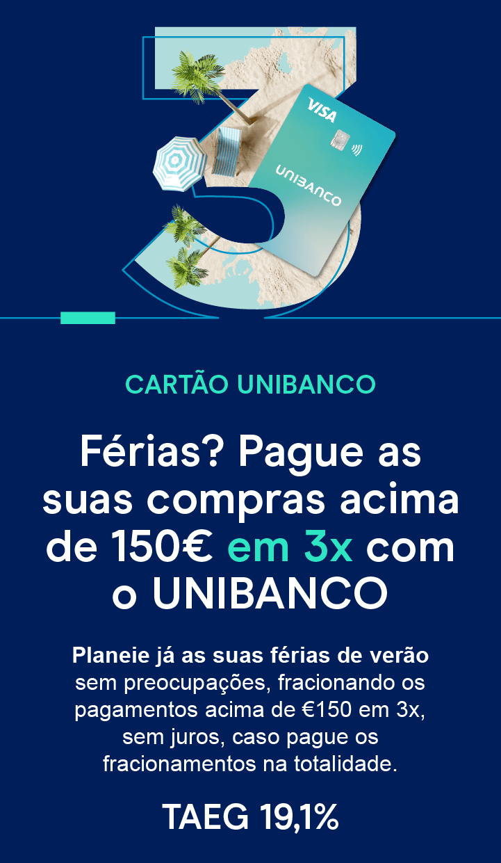Número três com fundo de praia e sobreposição do cartão unibanco